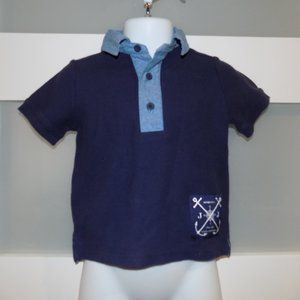 Janie and Jack Two Tone Blue Cotton Polo Shirt Size 6/12 Months Boy's EUC